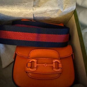 Gucci Orange Mini Bag with Red and Blue Strap
